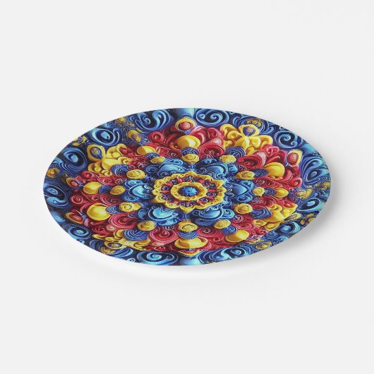 Papierteller mit rumänischem Farbdesign (Schrägansicht)