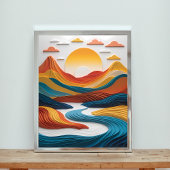 Papierträume: Sonnenuntergang über den Bergen Poster