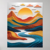 Papierträume: Sonnenuntergang über den Bergen Poster (Vorne)