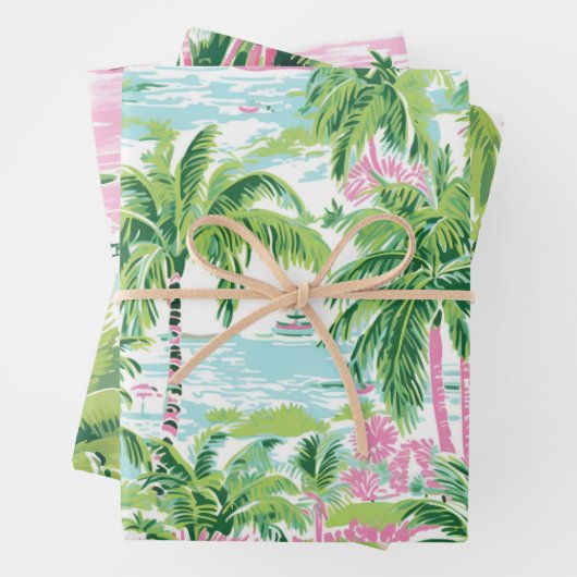 Papiertücher aus Pink und Grünpalme (Set) Geschenkpapier Set (Beispiel)