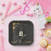 Papiertüte aus Mahjong mit orangefarbenem Blumenmu Pappteller (Party)