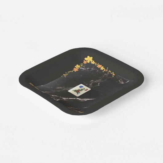 Papiertüte aus Mahjong mit orangefarbenem Blumenmu Pappteller (Gewinkelt)