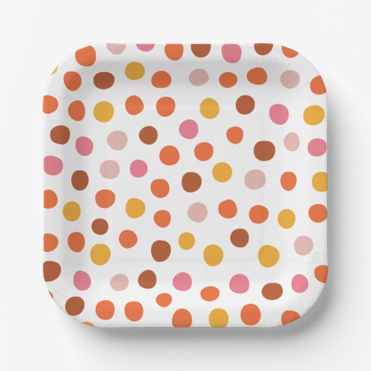 Papiertüte aus rosa, roten und gelben Polka Pappteller (Vorderseite)