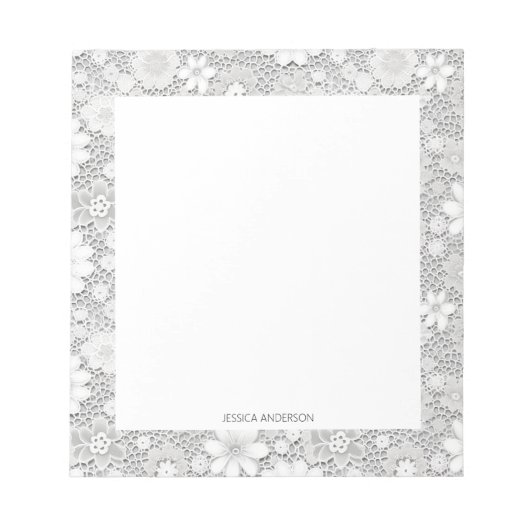 Papiertüte aus weißem Blumenmotiv Notizblock (Vorderseite)