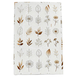 Papiertüte mit goldenen botanischen Skizzen Mittlere Geschenktüte
