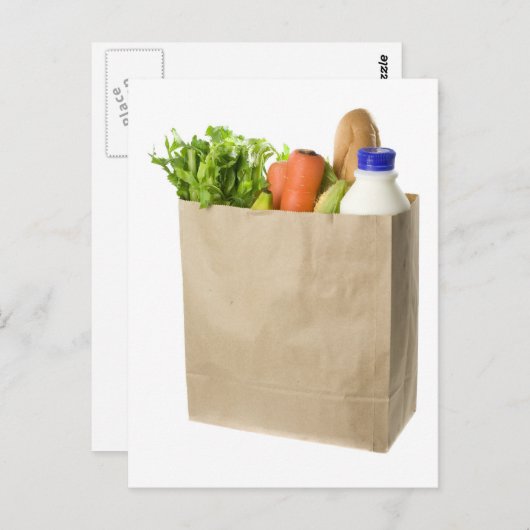 Papiertüte voller Lebensmittel Postkarte (Vorne/Hinten)
