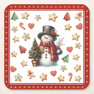 Papieruntersetzer Schneemann und Weihnachtskekse R Rechteckiger Pappuntersetzer