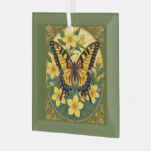Papilio glaucus Butterfly mit gelbem Jasmin Ornament Aus Glas (Vorderseite links)