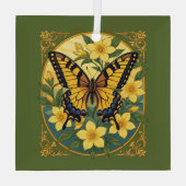 Papilio glaucus Butterfly mit gelbem Jasmin Ornament Aus Glas (Rückseite)