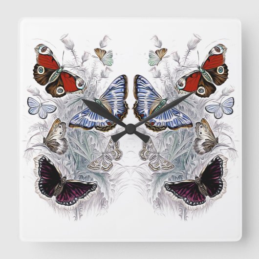 Papillen Quadratische Wanduhr (Vorderseite)