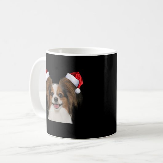 Papillion Fun Dog Santa Image Kaffeetasse (Vorderseite Links)