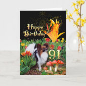 Papillion Hund Happy 91 Geburtstag Tulip Garten Karte (Gelbe Blume)