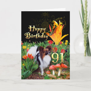 Papillion Hund Happy 91 Geburtstag Tulip Garten Karte