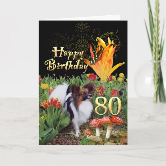 Papillion Hunde züchten Happy 80 Schmetterlinge zu Karte (Vorderseite)