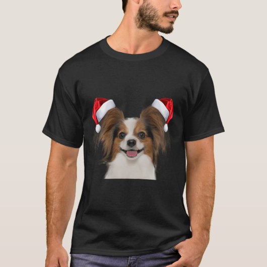 Papillion Shirt Fun Dog Santa Hat Image Funny Chri (Vorderseite)