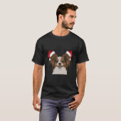 Papillion Shirt Spaß Hund Weihnachtsmannmütze Bild (Vorne ganz)