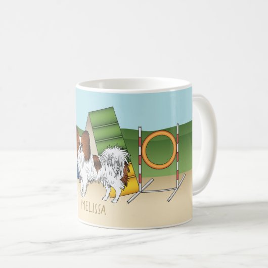 Papillon-Agility-Hund mit Individuelle Name Kaffeetasse (VorderseiteRechts)