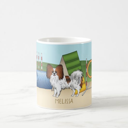 Papillon-Agility-Hund mit Individuelle Name Kaffeetasse (Mittel)