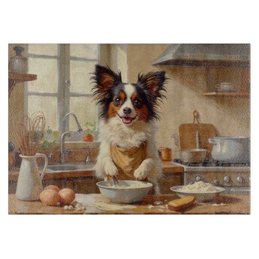 Papillon beim Kochen in der Küche Schneidebrett (Vorderseite)