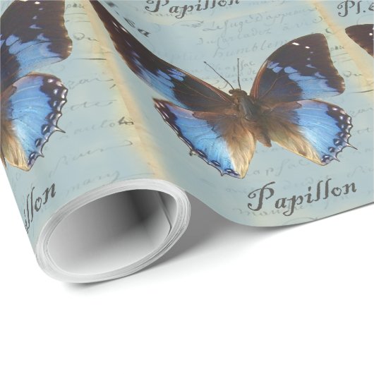 Papillon Blau Geschenkpapier (Rolleneckpunkt)