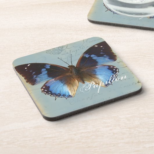 Papillon Blau Getränkeuntersetzer (Linke Seite)