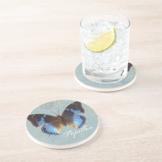 Papillon Blau Untersetzer (Seite)