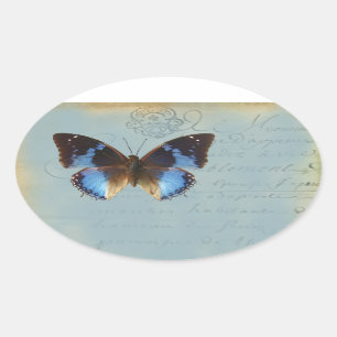 Papillon bleu ovaler aufkleber