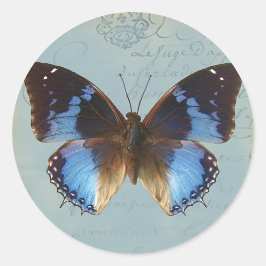 Papillon bleu runder aufkleber (Vorderseite)