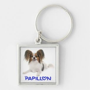 Papillon Braun und Weiß Welpen-Hunde Liebe Schlüsselanhänger