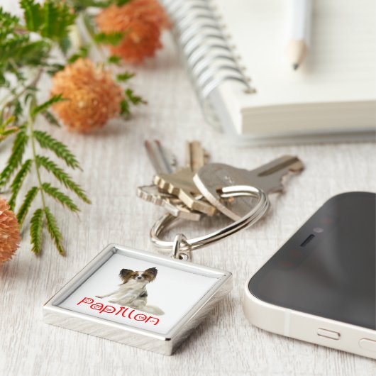 Papillon Brown and White Puppy Dog Red Liebe Schlüsselanhänger (Seite)