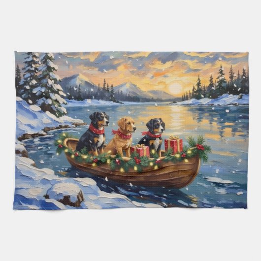 Papillon Christmas Boat Holiday Geschirrtuch (Horizontal)