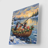 Papillon Christmas Boat Holiday Quadratische Wanduhr (Winkel)
