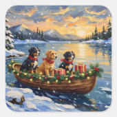 Papillon Christmas Boat Holiday Quadratischer Aufkleber (Vorderseite)