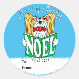 Papillon Christmas Caroler RW Runder Aufkleber