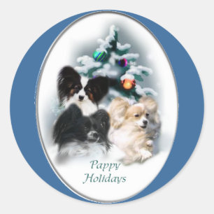 Papillon Christmas Geschenke Runder Aufkleber