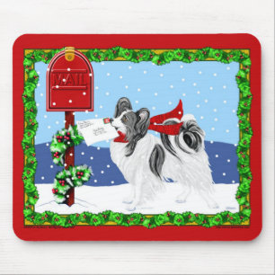 Papillon Christmas Mail Blk Was Mousepad