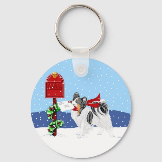 Papillon Christmas Mail Tri Color Schlüsselanhänger (Vorderseite)