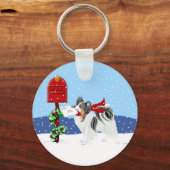 Papillon Christmas Mail Tri Color Schlüsselanhänger (Vorderseite)