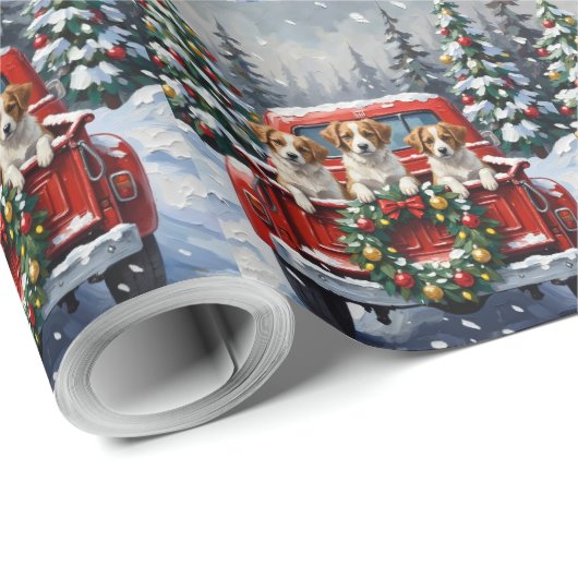 Papillon Christmas Red Truck Holiday Geschenkpapier (Rolleneckpunkt)