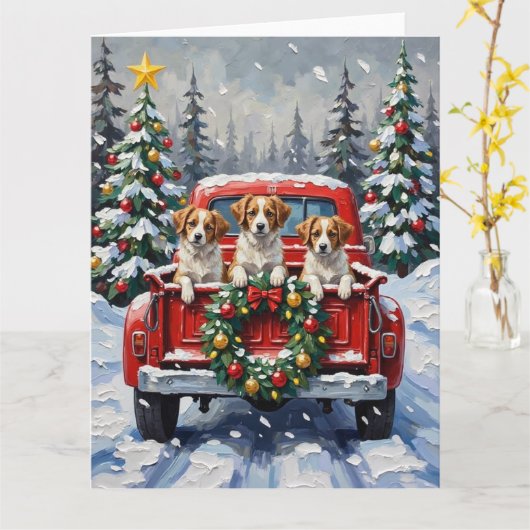 Papillon Christmas Red Truck Holiday Karte (Gelbe Blume)