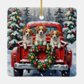 Papillon Christmas Red Truck Holiday Keramikornament (Rückseite)
