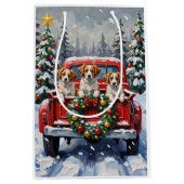 Papillon Christmas Red Truck Holiday Mittlere Geschenktüte (Vorderseite)