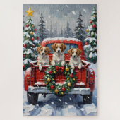 Papillon Christmas Red Truck Holiday Puzzle (Vertikal)
