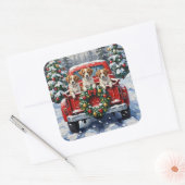 Papillon Christmas Red Truck Holiday Quadratischer Aufkleber (Umschlag)