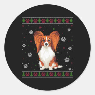 Papillon Christmas Sweater Xmas Pet Animal Dog Lov Runder Aufkleber