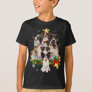 Papillon Christmas Tree Lights Funny Dog Xmas Gesc T-Shirt