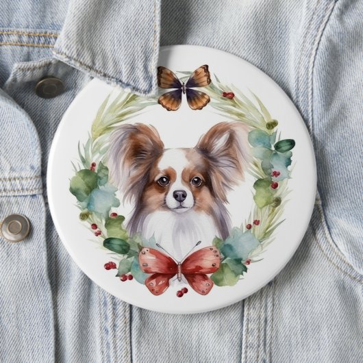Papillon Christmas Wreath Festive Pup Button (Beispiel)