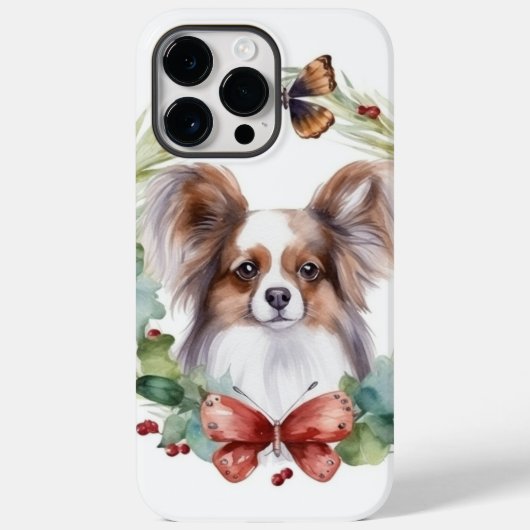 Papillon Christmas Wreath Festive Pup Case-Mate iPhone Hülle (Rückseite)