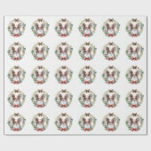 Papillon Christmas Wreath Festive Pup Geschenkpapier (Flach)
