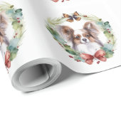 Papillon Christmas Wreath Festive Pup Geschenkpapier (Rolleneckpunkt)